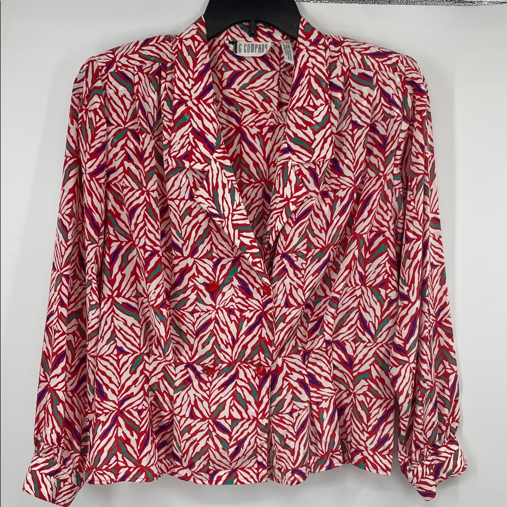 Vintage SK & Company Abstract Print Double Breasted Blazer Blouse Size 12
